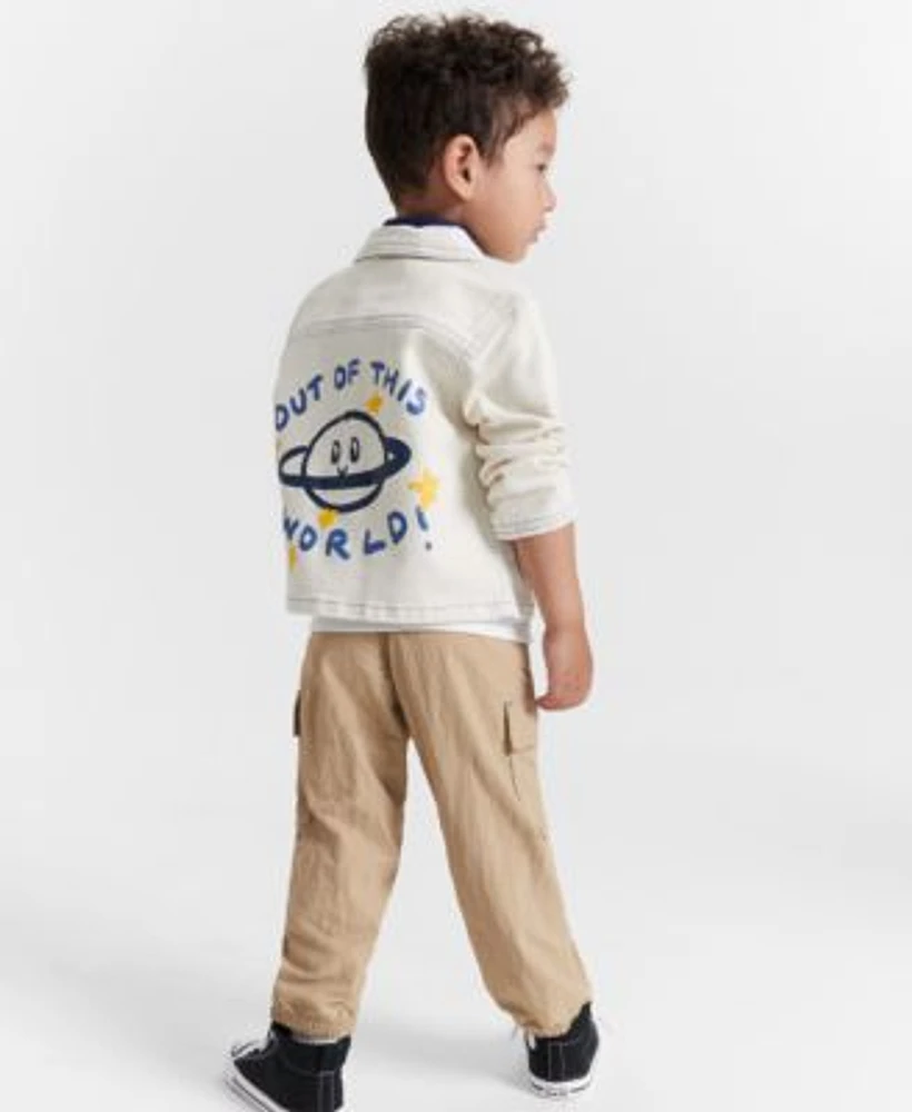 Epic Threads Toddler Boys Denim Chore Jacket Striped Polo Shirt Parachute Jogger Pants Created For Macys