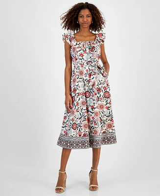 T Tahari Women's Floral-Print Fit & Flare Midi Dress