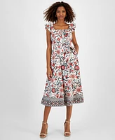 T Tahari Women's Floral-Print Fit & Flare Midi Dress