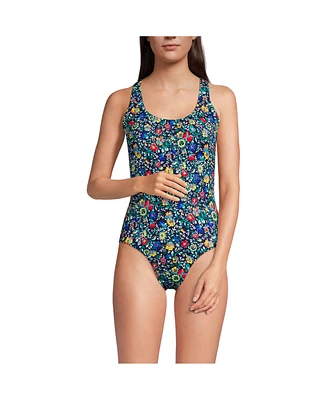 Lands' End Women's Long Chlorine Resistant X-Back High Leg Soft Cup Tugless Sporty One Piece