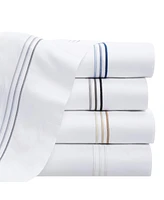 Aston and Arden Sateen California King Sheet Set, 1 Flat Sheet, Fitted 2 Pillowcases, 600 Thread Count, Cotton, Pristine White with Fi