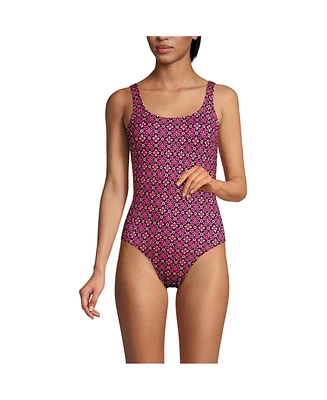 Lands' End Women's Chlorine Resistant High Leg Soft Cup Tugless Sporty One Piece Swimsuit