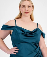 B Darlin Trendy Plus Size Off-Shoulder Spaghetti-Strap Dress