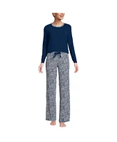 Lands' End Women's Knit Pajama Set Long Sleeve T-Shirt and Pants