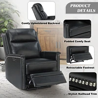 Hulala Home Lidia Modern Genuine Leather Power Recliner with Nailhead Trims