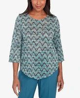 Alfred Dunner Sedona Sky Women's Novelty Space Dye Top With Necklace