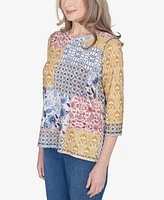 Alfred Dunner Scottsdale Women's Abstract Patchwork Button Down Top