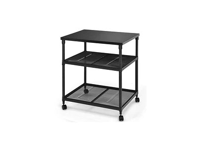 Slickblue 3 Tier Printer Stand Rolling Fax Cart with Adjustable Shelf and Swivel Wheels