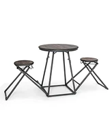 Slickblue 3 Pieces Dining Table Set with 2 Foldable Stools for Small Space-Gray