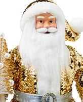 Holiday Lane Shine Bright 18" Gold-Tone Glitter Caucasian Santa