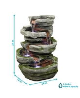 Sunnydaze Decor Lighted Cobblestone Waterfall Fountain with Led Lights - 31 in