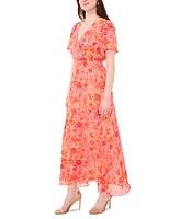 Sam & Jess Women's Printed Flutter-Sleeve Smocked-Waist Maxi Dress