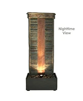 Sunnydaze Decor 48-Inch Rippled Slate Outdoor Water Fountain with Led Light and Copper Accents