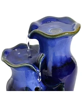 Sunnydaze Decor Tiered Blue Pitchers Ceramic Indoor Water Fountain - 11 in