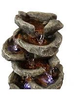 Stone Falls 15-Inch 6-Tier Tabletop Water Fountain with Led Lights - Electric Submersible Pump - Polyresin
