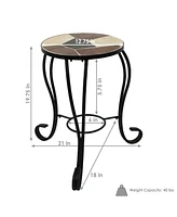 Sunnydaze Decor 12.75 in Mosaic Ceramic Tile Round Patio Side Table Plant Stand