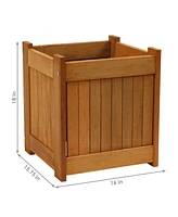 Sunnydaze Decor Meranti Wood 16-Inch Square Planter Box with Teak Oil Finish