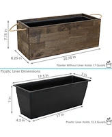 Sunnydaze Decor Acacia Wood Rectangle Tray Planter with Handles/Liner - Brown