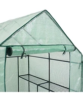 Sunnydaze Decor Large Steel Pe Cover Walk-In Greenhouse with 4 Shelves - Green