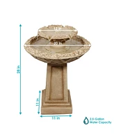 Sunnydaze Decor Beveled Flower Polyresin Outdoor 2-Tier Bird Bath Fountain