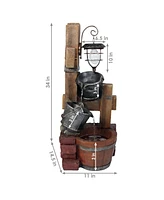 Sunnydaze Decor Rustic Pouring Buckets Water Fountain and Solar Lantern - 34 in