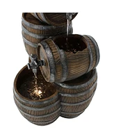 Sunnydaze Decor Stacked Rustic Barrel Water Fountain with Led Lights - 29 in