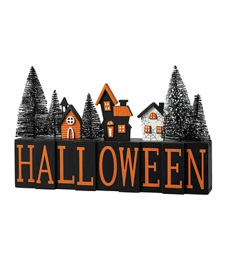 Glitzhome 14"L Halloween Wooden "Halloween" Haunted House Table Sign