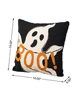 Glitzhome 14"H Hooked Halloween Ghost "Boo" Pillow