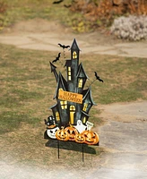 Glitzhome 32"H Halloween Metal Haunted House Yard Stake