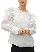 Vero Moda Women's Bilde Embroidered-Sleeve Frilled Top