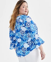 Style & Co Plus Printed Pintuck Blouse, Created for Macy's
