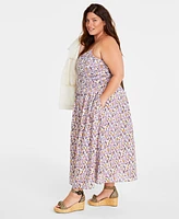 On 34th Trendy Plus Garden Print Corset Midi Dress, Created for Macy's