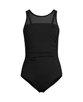 Lands' End Women's Chlorine Resistant Smoothing Control Mesh High Neck One Piece Swimsuit