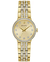 Bulova Women's Crystal Gold-Tone Stainless Steel Bracelet Watch 29mm Gift Set