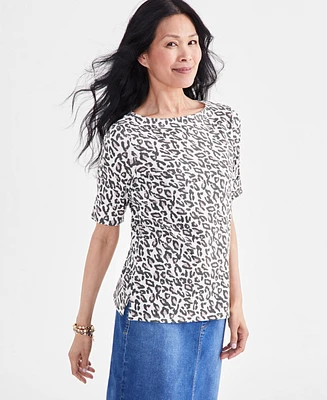 Style & Co Women's Printed Boat-Neck Elbow-Sleeve Top, Created for Macy's