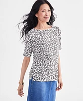 Style & Co Women's Printed Boat-Neck Elbow-Sleeve Top, Created for Macy's