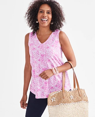 Style & Co Women's Printed V-Neck Tank Top, Created for Macy's