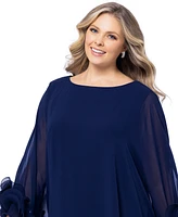 Xscape Plus Ruffle-Cuff Batwing-Sleeve Dress