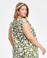 Vince Camuto Plus Size Printed V-Neck Flutter-Sleeve Top