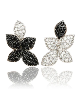 Suzy Levian New York Suzy Levian Sterling Silver Cubic Zirconia Flower Petal Mismatched Large Studs Earrings