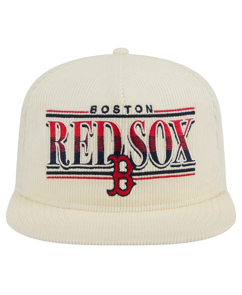 New Era Men's Cream Boston Red Sox Throwback Bar Golfer Corduroy Snapback Hat