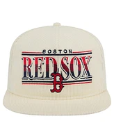 New Era Men's Cream Boston Red Sox Throwback Bar Golfer Corduroy Snapback Hat