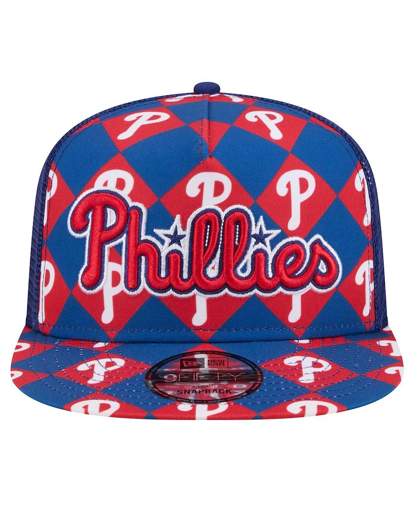 New Era Men's Royal Philadelphia Phillies Seeing Diamonds A-Frame Trucker 9fifty Snapback Hat