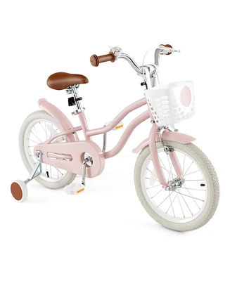 Gymax 16'' Kids Bicycle Children's Training Bicycle w/ Removable Training Wheels & Basket Pink