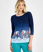 Jm Collection Women's Printed 3/4-Sleeve Top, Created for Macy's