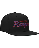 Mitchell Ness Men's Black New York Rangers Core Team Script 2.0 Snapback Hat