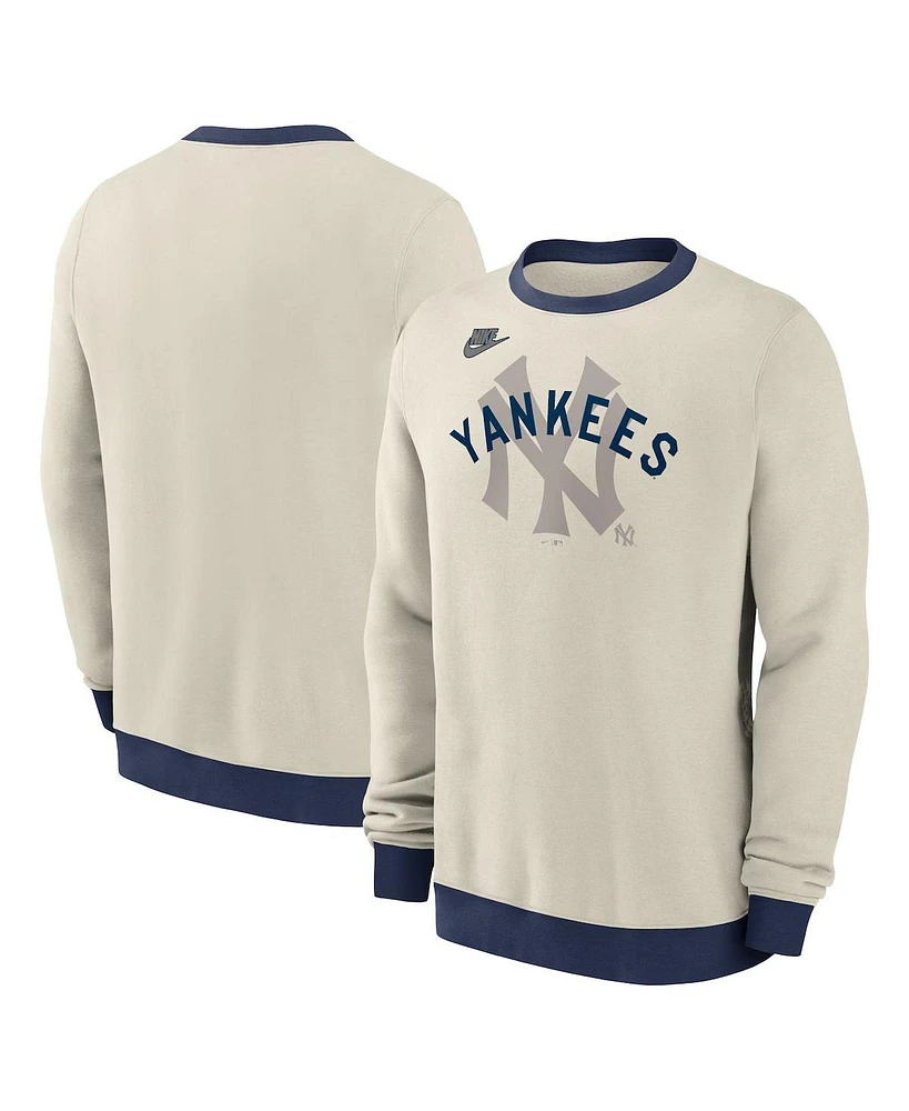 Nike Men's Cream New York Yankees Cooperstown Collection Fleece Pullover Sweatshirt