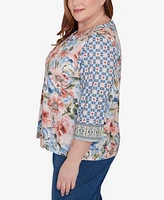 Alfred Dunner Plus Size Scottsdale Floral Geometric Triple Knot Top