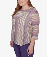 Alfred Dunner Plus Charm School Sparkling Zig Zag Stripe Top