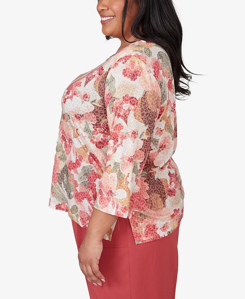 Alfred Dunner Plus Sedona Sky Watercolor Knotted Neck Floral Top